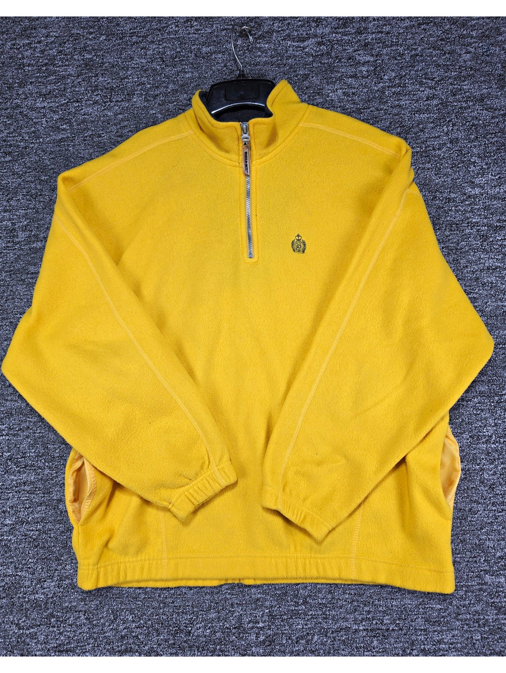 Vintage Bugle Boy Yellow 1/4 Zip Fleece Mock Neck Sweatshirt w/ Pockets Men's XL